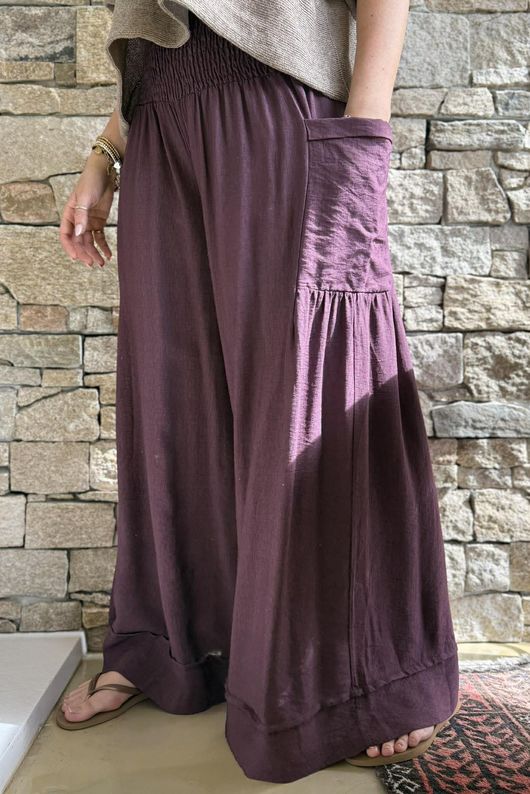 Basso Shirring Sailor Palazzo Pant Deep Damson